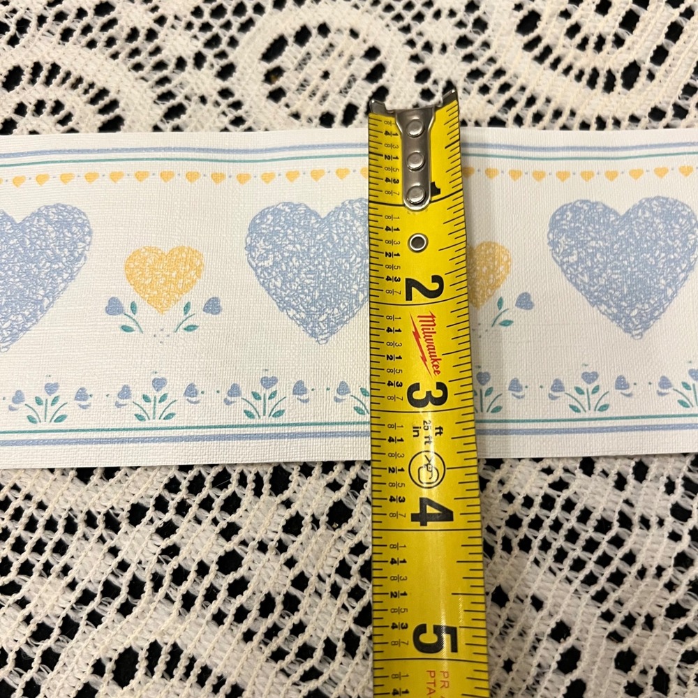 Vintage Wallpaper Border Hearts Blue Yellow | 1 Full Roll | Cottage - Picture 4 of 4
